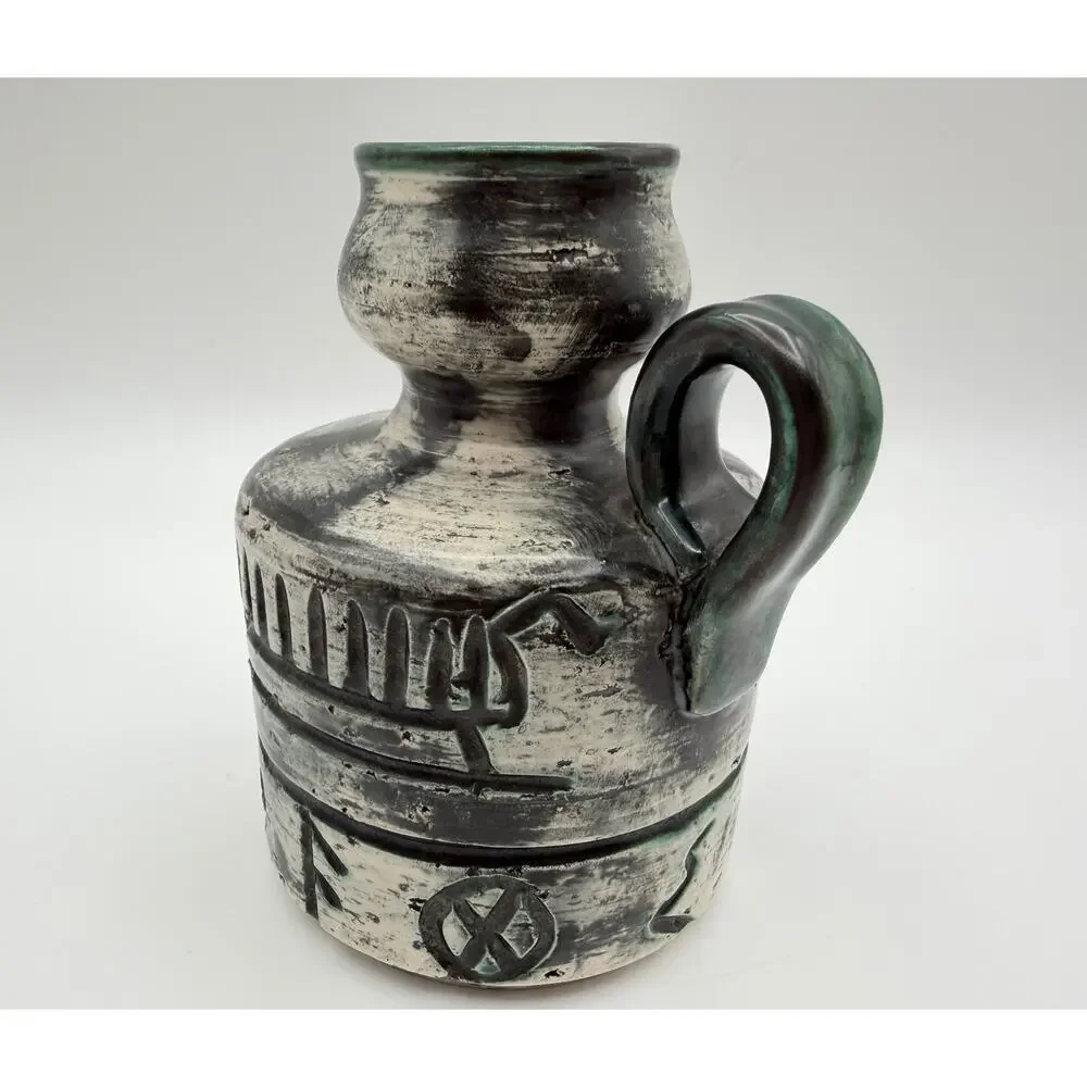 Arol Keramik Pottery Norwegian Saga Jug Vase 5” Viking Ship Rune Motifs Norway